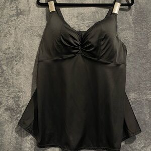 Swim by Cacique 42DDD Tankini Swim Top Black Plunge Underwire Lightly Padded